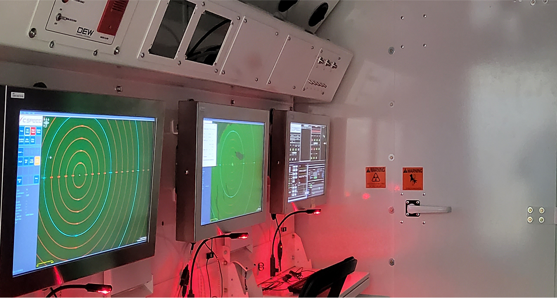 Radar screens inside of an armored vehicle