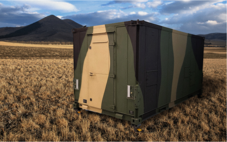 A secure military storage unit in a field